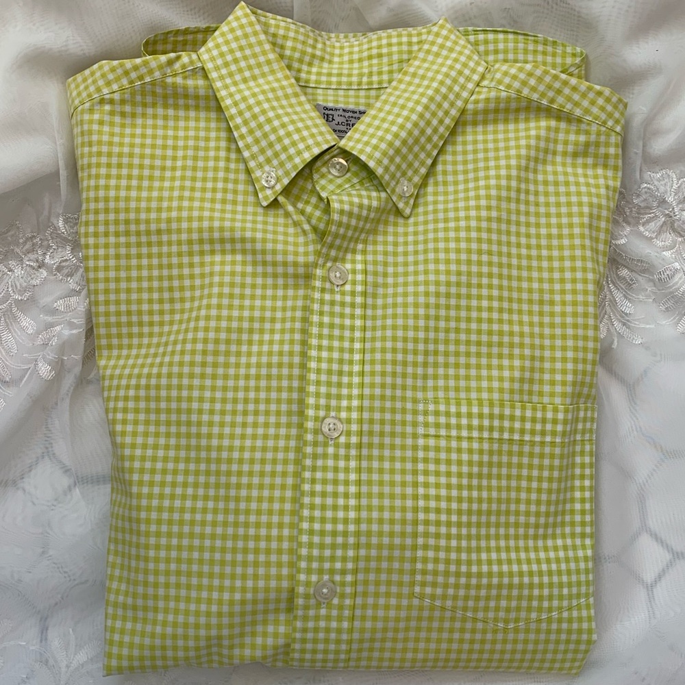 J. Crew Lime Green Gingham Button-Down Casual Shirt - Picture 2 of 8